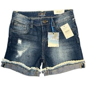 Girls Studio V Jean Denim Shorts. Size 12. Delicate lace trim, pockets. New